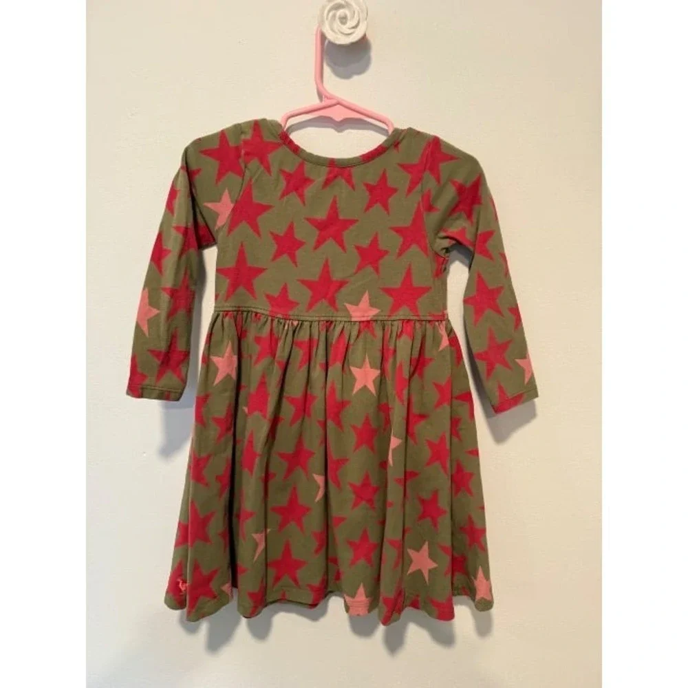Pink Chicken Girls Dress 2T Stars Army Green